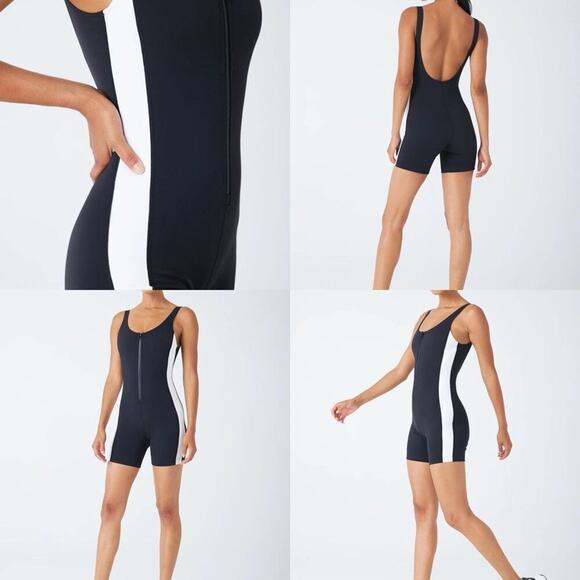 Gigi C Sport Theo black and white zip front sleeveless workout romper | Sz S - Picture 7 of 7